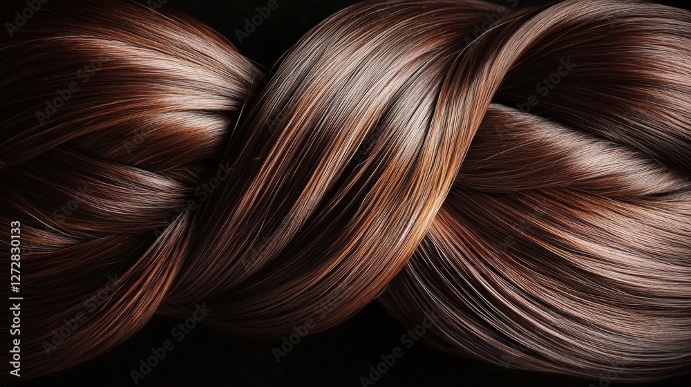 Fototapeta premium Elegant side view of shiny keratin-treated long hair extensions on a neutral background