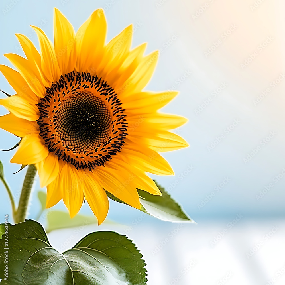 Obraz premium Radiant Sunflower Bloom with Golden Petals Against Serene Sky Backdrop Natural Beauty.