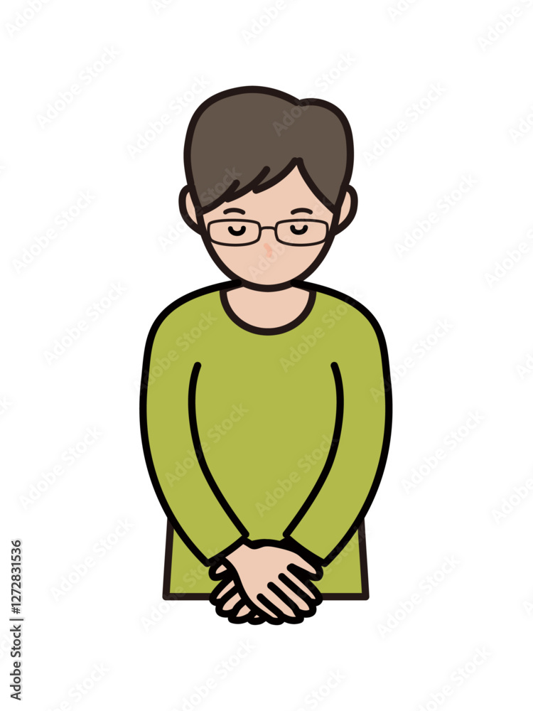 頭を下げて謝るインテリ風の若い男性の上半身イラスト 頭を下げて謝るインテリ風の若い男性の上半身イラスト