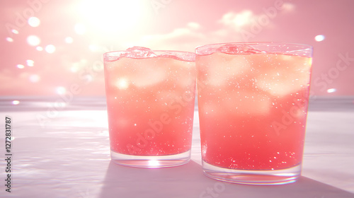 Wallpaper Mural Refreshing Summer Drinks With Ice Cubes and a Bright Pink Glow Against a Warm Sunset Backdrop. Torontodigital.ca