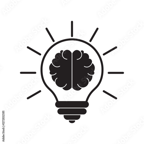 vector flat icon of light bulb with idea brain