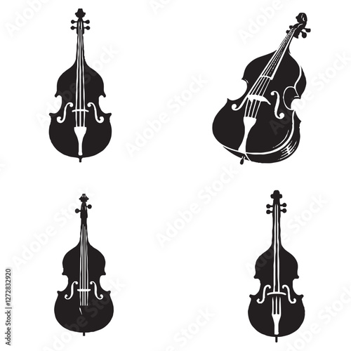 "High-Quality Vector Silhouette of a Double Bass on White Background"