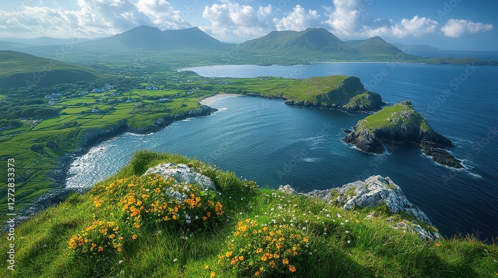 Obraz premium captivating scenery of ring of kerry ireland majestic landscapes coastal beauty view from the top of mountain