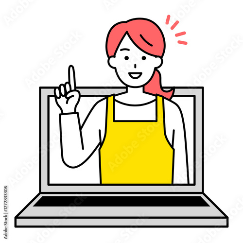 オンラインでアドバイスをするエプロン姿の女性