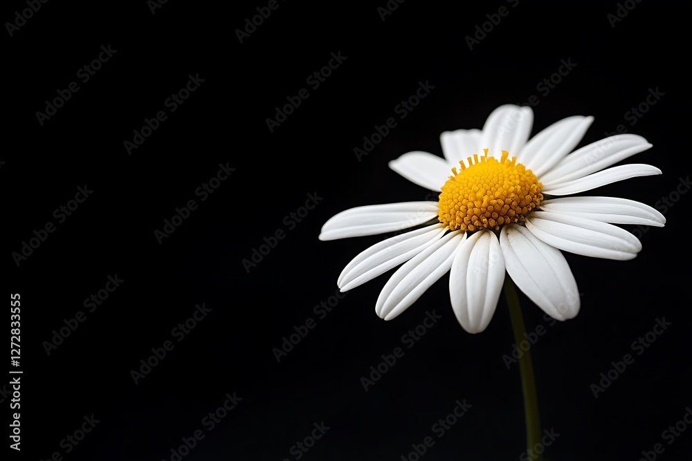 Obraz premium Beautiful white chamomile flower on a black background.