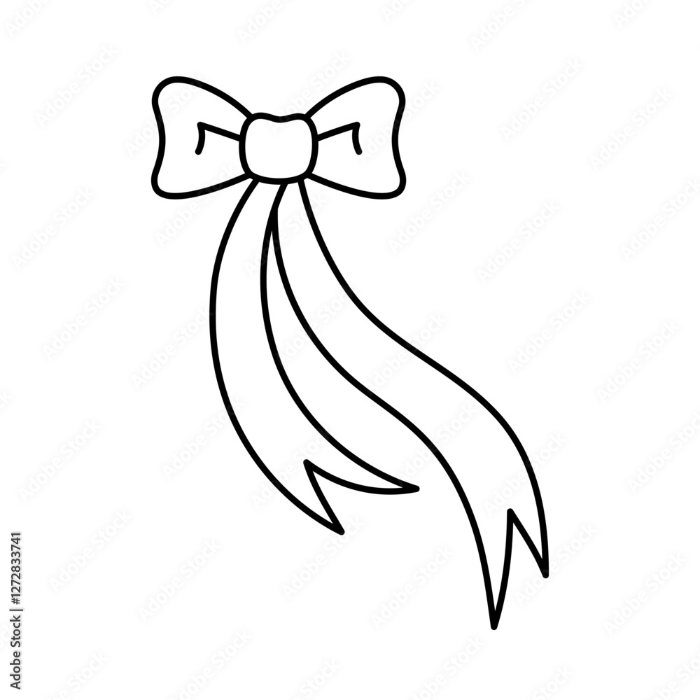 Hand drawn tied bow icon. Waving Tied ribbon in doodle style. Outline Decoration element. Isolated on white. Vector Hand drawn tied bow icon. Waving Tied ribbon in doodle style. Outline Decoration element. Isolated on white. Vector
