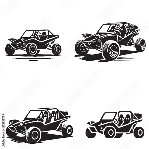 "Detailed Vector Art Featuring the Dune Buggy Silhouette Isolated on White Background"