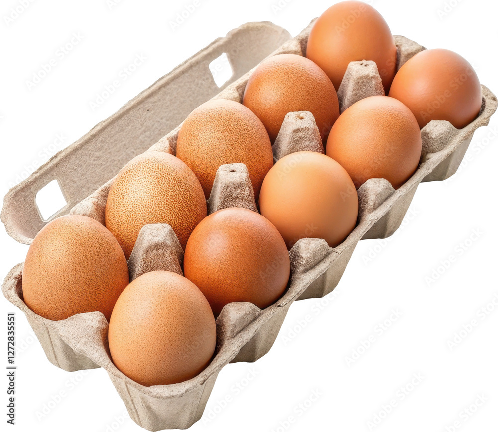 Whole fresh brown eggs in a cardboard carton container Whole fresh brown eggs in a cardboard carton container