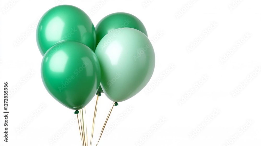 Green Balloons on a White Isolated Background. Generative AI