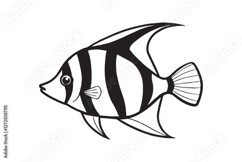 Line art illustration of an angelfish for coloring books.eps