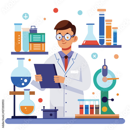 scientist doing his research in his lab vector