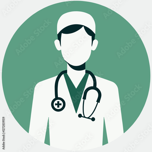 Healthcare professional wearing stethoscope in minimalist design, medical concept