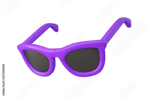 Purple sunglasses vector 3d icon. Cartoon sun glasses in plastic style, isolated on white background. Summer vacation fashion concept