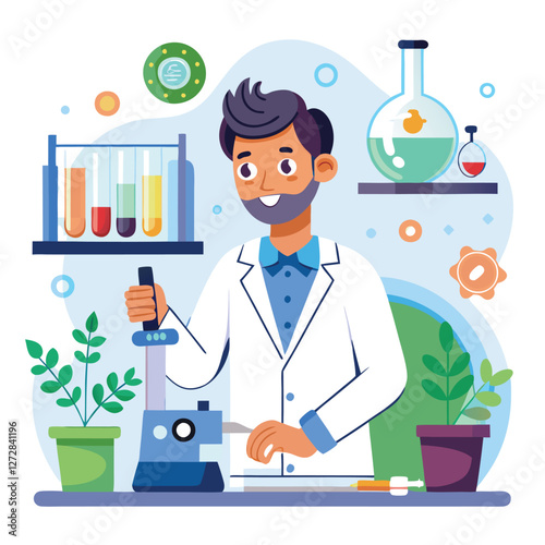 scientist doing his research in his lab vector