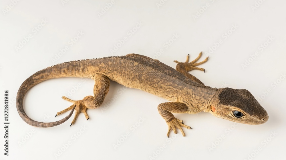 Naklejka premium Detailed Close-Up of a Brown Lizard with Distinctive Scales Posed on a Light Surface