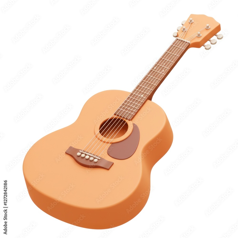 Fototapeta premium Acoustic Guitar Close-up on White Background Musical Instrument Illustration