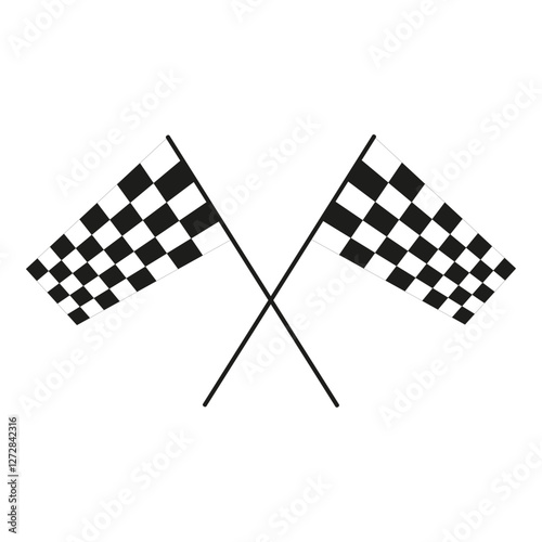 Crossed checkered flags isolated on white background. Symbol of finish line, racing, motorsport, and competition