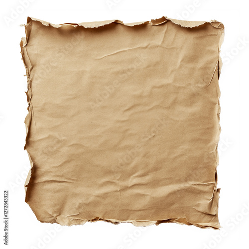 Aged kraft paper sheet isolated on transparent background