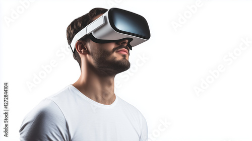 Wallpaper Mural Man in white T Shirt using VR set to explore Virtual Reality Torontodigital.ca