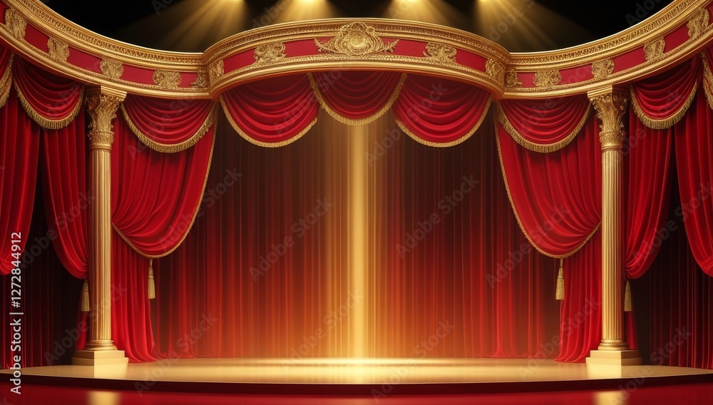 Red golden ceremony award stage venue background.