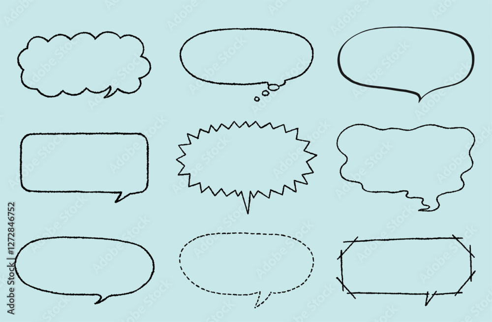 Obraz premium 横長の色々な線画のふきだし