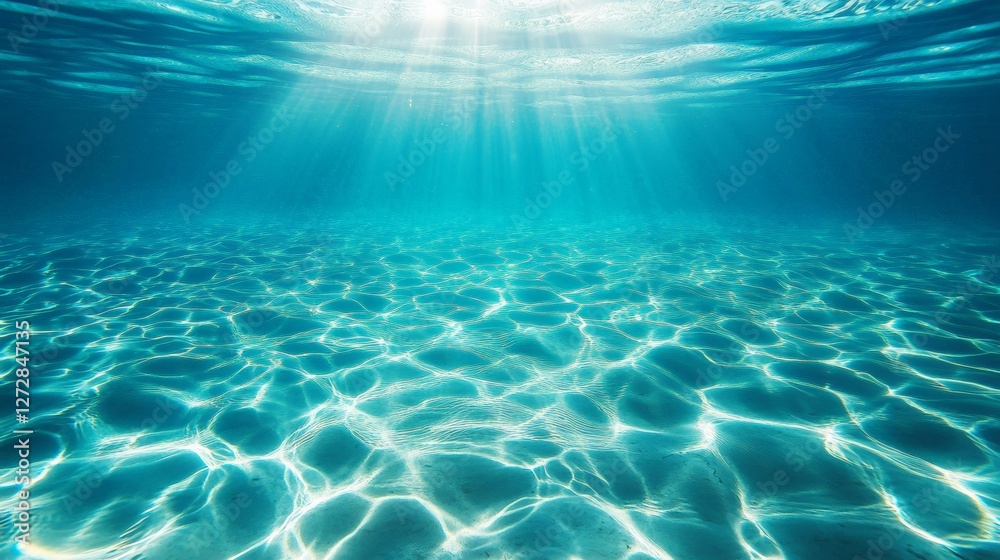 Fototapeta premium Tranquil underwater scene with sunlight and rippling blue ocean water