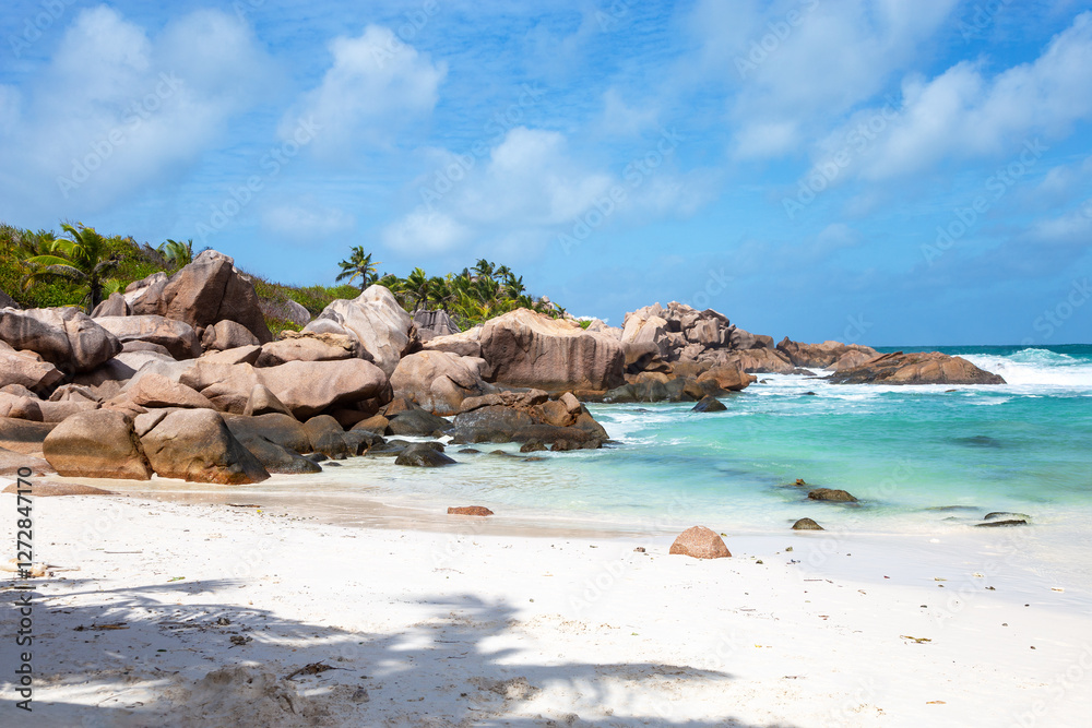 Anse Cocos Beach, Island La Digue, Republic of Seychelles, Africa. Anse Cocos Beach, Island La Digue, Republic of Seychelles, Africa.