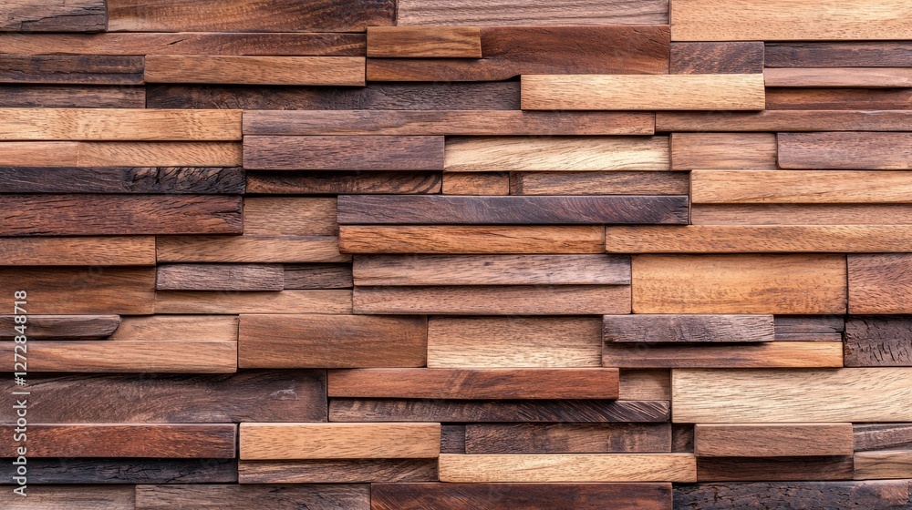 A visually appealing wooden wall design featuring various shades and textures of wood planks arranged in an artistic pattern. A visually appealing wooden wall design featuring various shades and textures of wood planks arranged in an artistic pattern.