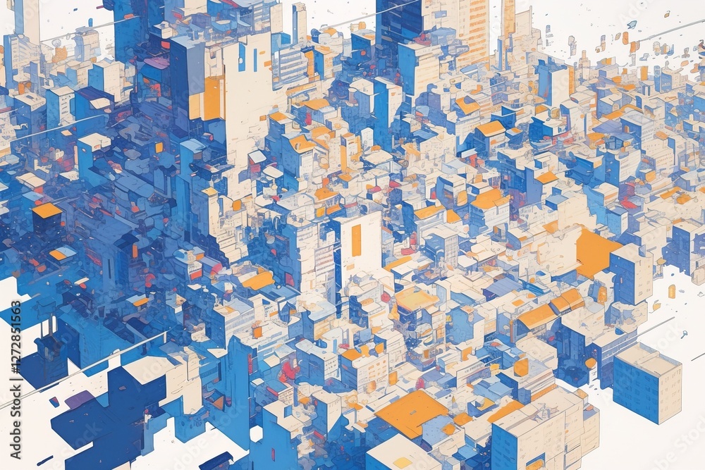Naklejka premium Abstract Cubist Cityscape - Digital Art - Urban