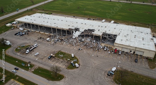 Aerial View of Tornado-Damaged Warehouse in Amazon, Edwardsville, Illinois