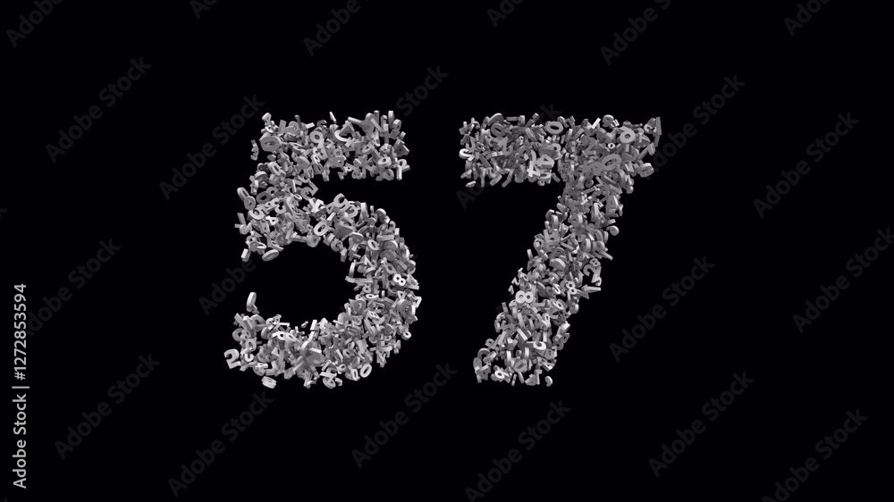 Number 57 Made of Numbers with Alpha Channel. 3D Font Number Animation. Transparent Background Number 57 Made of Numbers with Alpha Channel. 3D Font Number Animation. Transparent Background