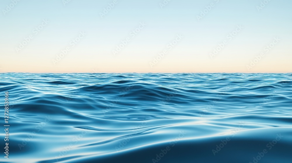 Fototapeta premium Calm Blue Ocean Waves Under Clear Sky at Sunset Horizon