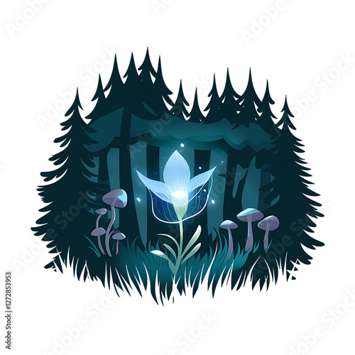 Dark Forest with Glowing Moonlight and Mystical Atmosphere – Fantasy Landscape