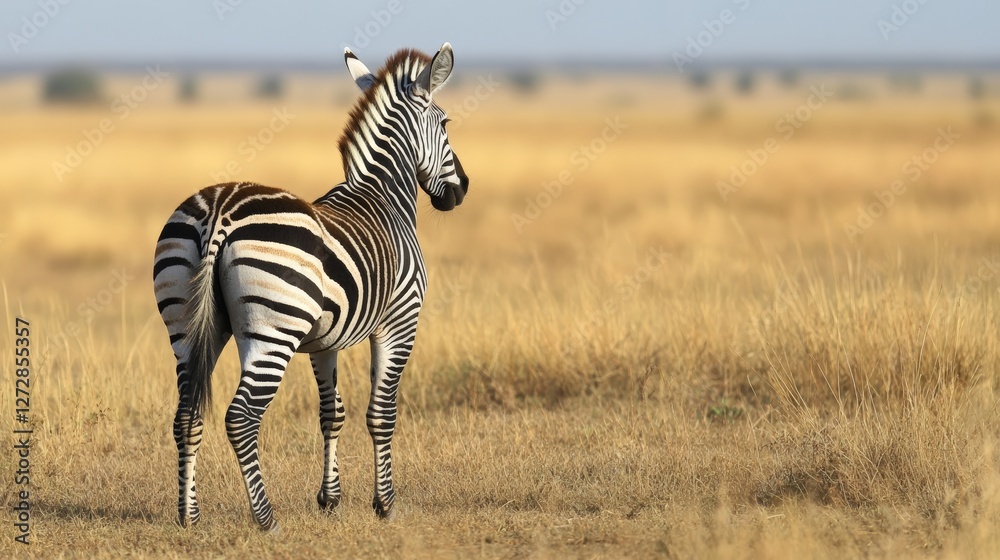 Obraz premium Zebra in serengeti savanna landscape on a bright day