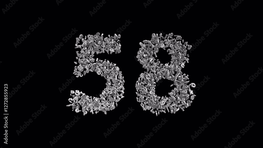 Number 58 Made of Numbers with Alpha Channel. 3D Font Number Animation. Transparent Background Number 58 Made of Numbers with Alpha Channel. 3D Font Number Animation. Transparent Background