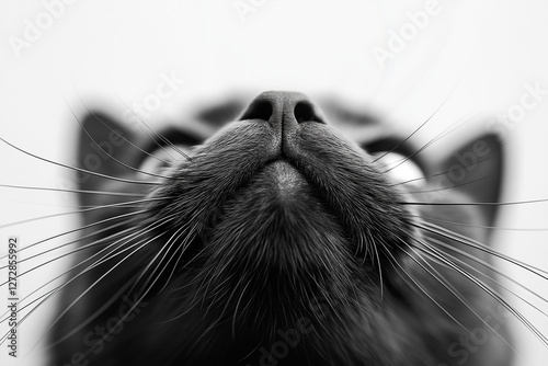Extreme Black and White Macro Photography of Cat's Nose and Whiskers in Dramatic Lighting, Professional Close-up Studio Portrait Showing Fine Detail and Texture photo