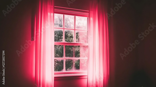 Window With Curtains Illuminating Natural Light Creating Tranquil Interior Setting and Atmospheric View.