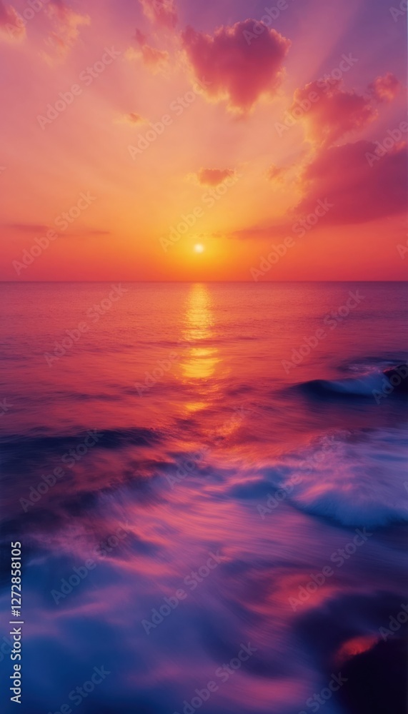 Obraz premium Beautiful Sunset Over Calm Ocean Highlighting Waves and Warm Colors