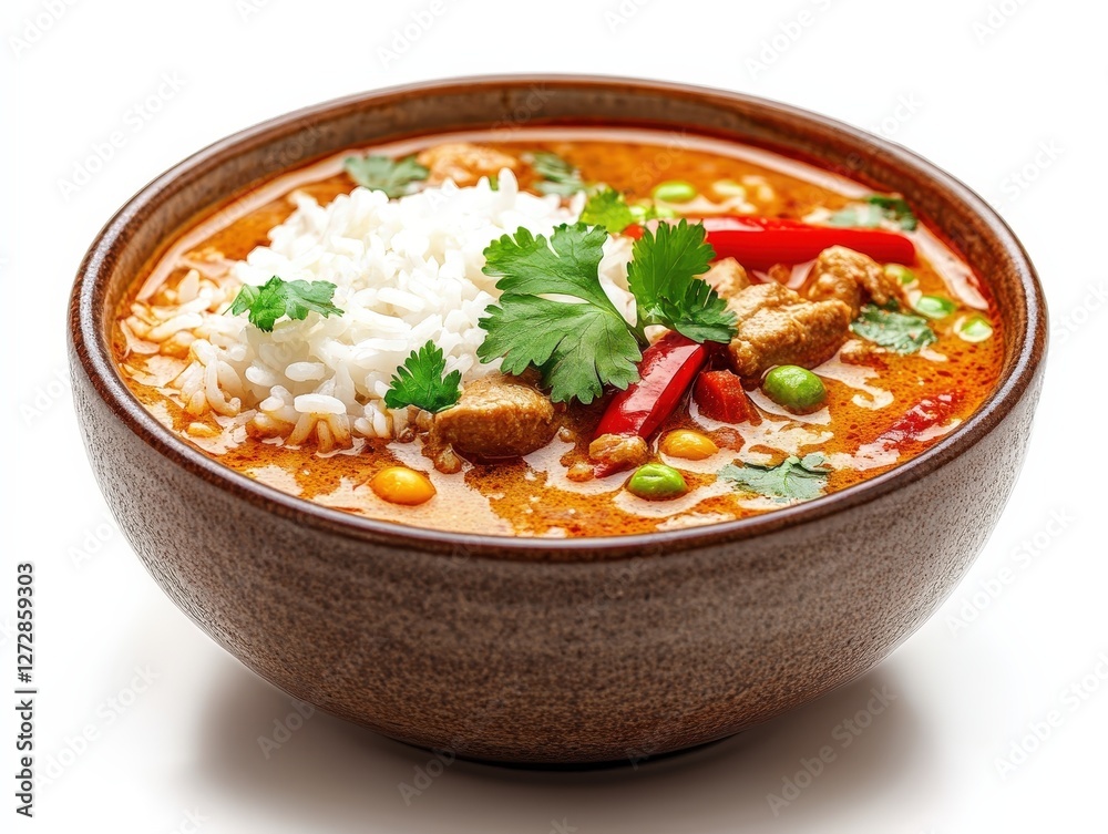 Delicious bowl of curry with rice and vegetables. Delicious bowl of curry with rice and vegetables.