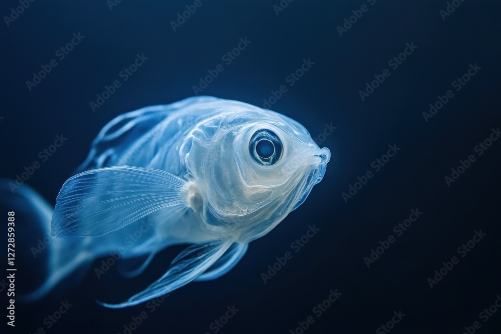 Fototapeta premium Ghostly transparent fish swims in the deep blue ocean water