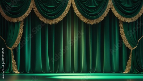 Green golden ceremony award stage venue background.