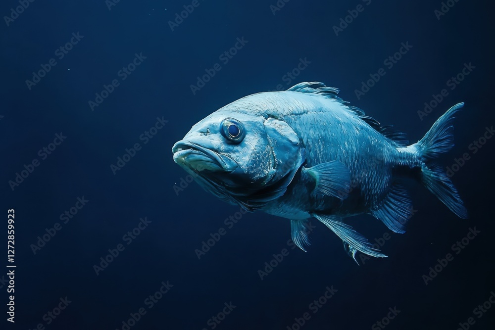A large rockfish swims gracefully in the deep blue ocean A large rockfish swims gracefully in the deep blue ocean