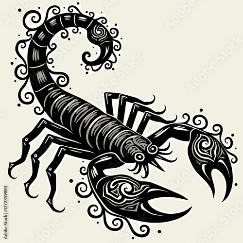 Stylized scorpion illustration with intricate designs, symbolism of resilience photo