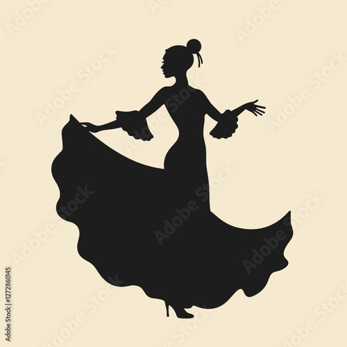 Elegant dancer performing with flowing dress, expression of grace