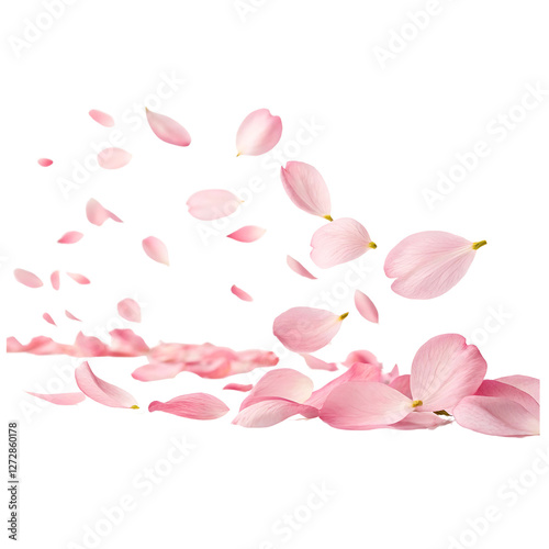 Flying pink petals isolated on transparent background