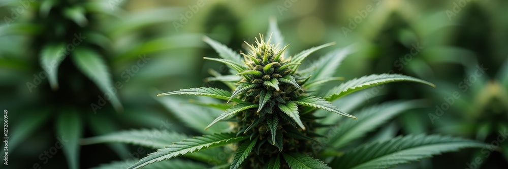 Close-up of a cannabis plant, showcasing its vibrant green leaves and budding flowers, ideal for use in discussions on agriculture, wellness, and the cannabis industry. Close-up of a cannabis plant, showcasing its vibrant green leaves and budding flowers, ideal for use in discussions on agriculture, wellness, and the cannabis industry.