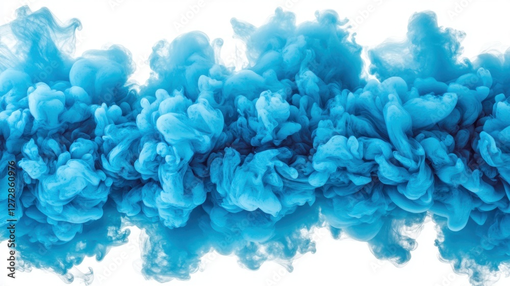 Vibrant Blue Ink Clouds Forming Abstract Patterns in Fluid Waves Over White Background Vibrant Blue Ink Clouds Forming Abstract Patterns in Fluid Waves Over White Background