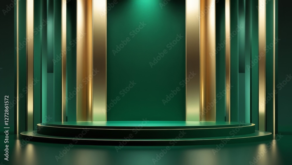 Green golden ceremony award stage venue background.