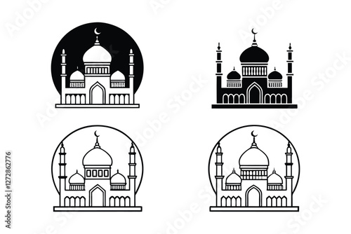 Mosques Silhouettes and line-art versions with domes and minarets