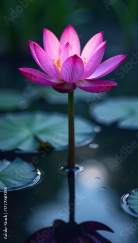 Wallpaper Mural Purple lotus rises from the depths with soft light on its delicate petals, bloom, water, delicate Torontodigital.ca